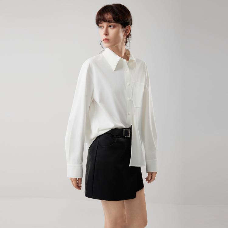 ELLE French Minimalist Fashion Design Asymmetrical Lapel Casual Loose Versatile Long Sleeve Shirt Women shirts EC52895