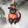 Watercolor Witch Cat Wood Decor Halloween Wooden Hanging Ornament, Decorative Pendant, Party Cute Holiday Favors for Tree And Window Pumpkin Sign