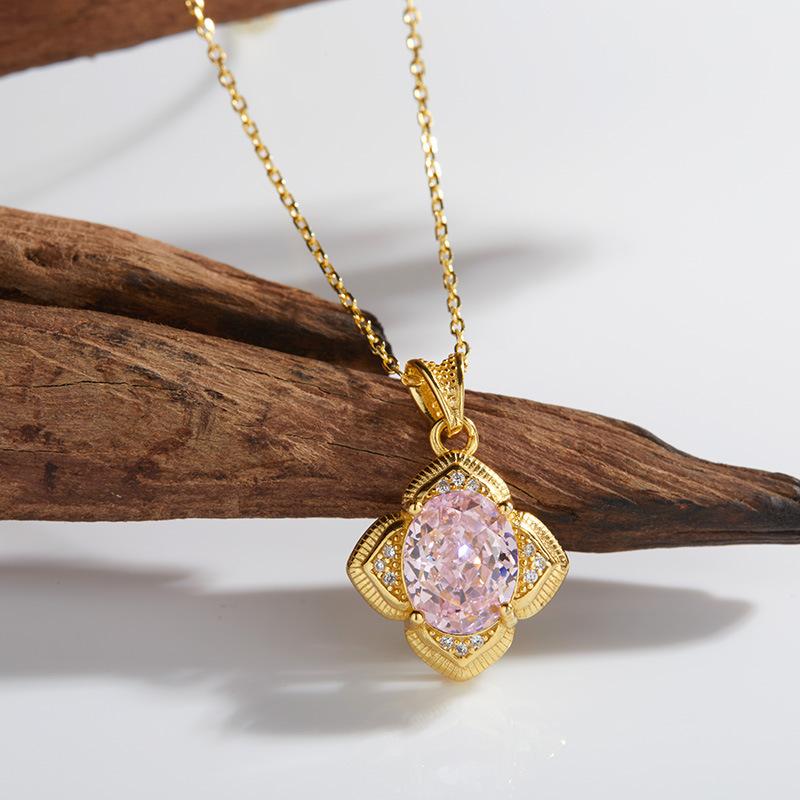 Ice Flower Cut Multi-Color Pendant S925 Sterling Silver Light Luxury Window Grilles Collarbone Chain Fashionable And Atmospheric Versatile Model