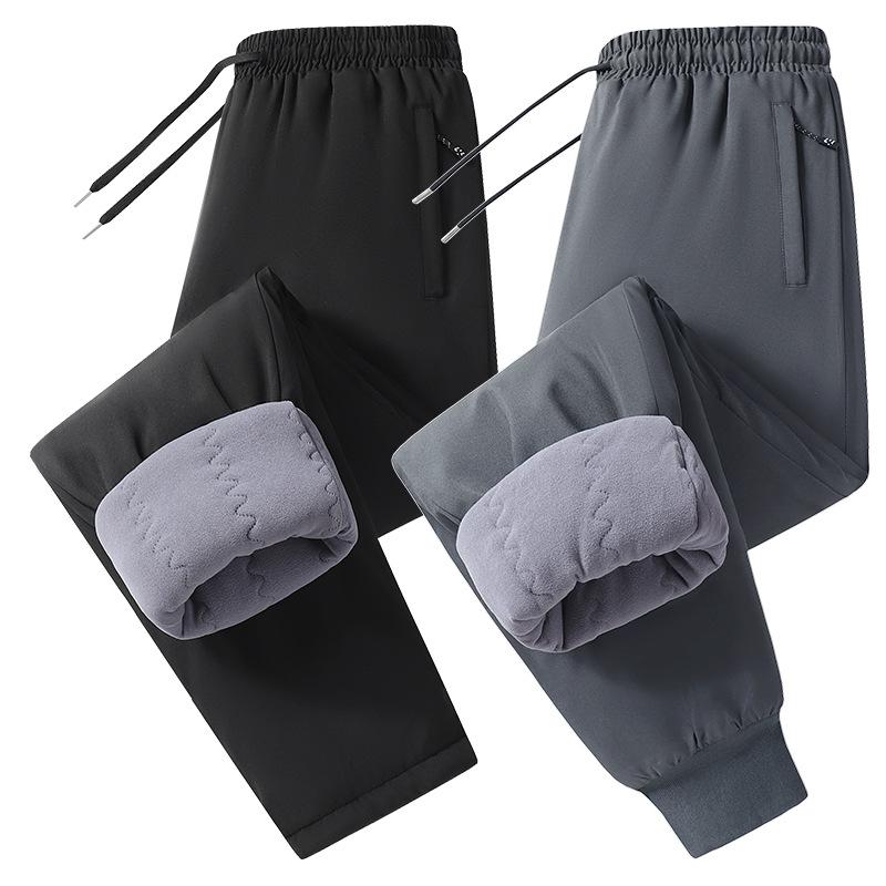 Men's Fleece-Lined Thickened Thermal Trousers New Arrival Casual Long Trousers for Autumn/Winter Men's Sports Cuffed Cotton Trousers