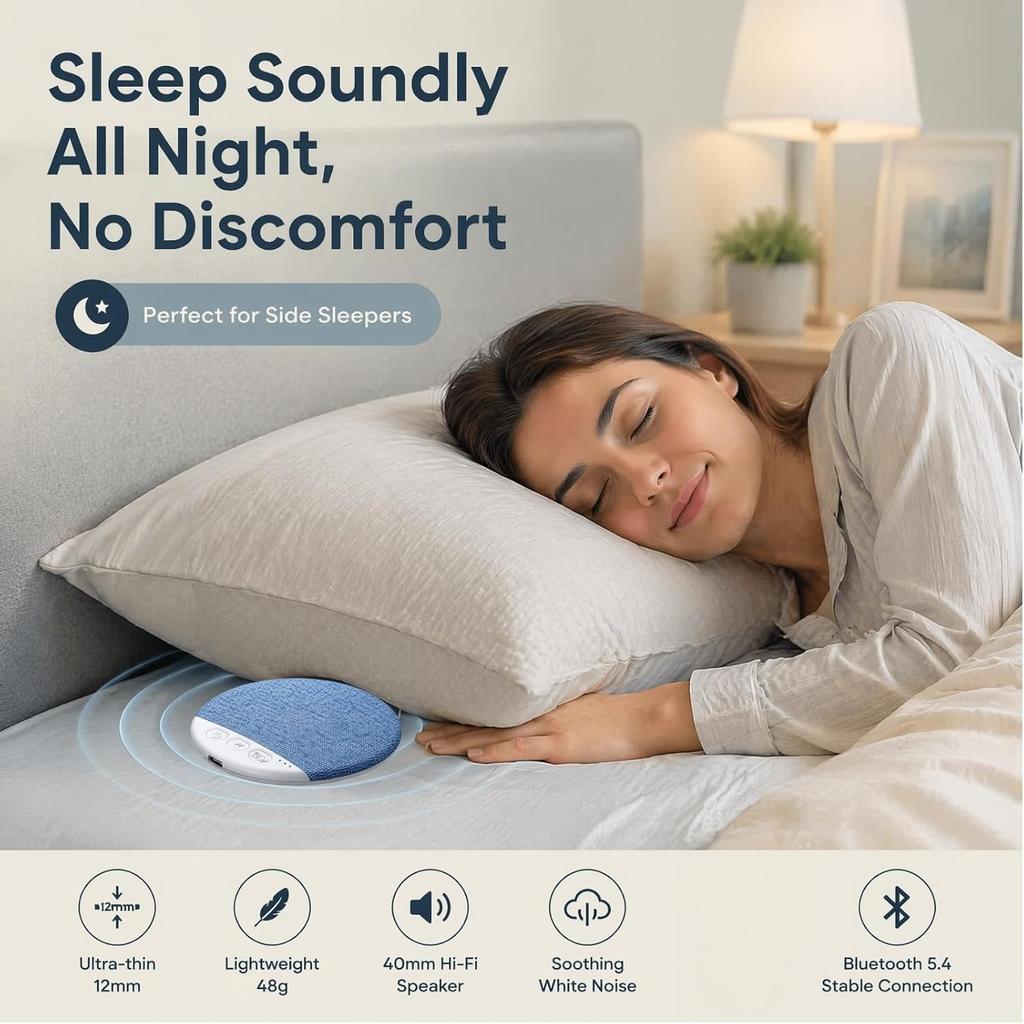 Ultradünner Lautsprecher unter dem Kissen Schlaflautsprecher Ultradünner Bluetooth-Lautsprecher Multifunktionaler BT-Lautsprecher mit Weißrausch- und Timer-Funktionen
