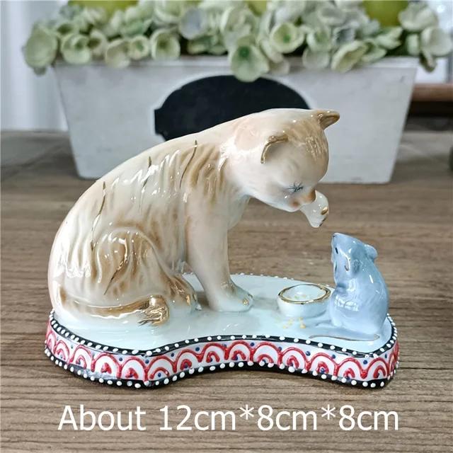 

Забавная фарфоровая кошка миниатюра ручная роспись керамика фигурка мыши украшение для дома питомец мультяшный персонаж декор искусство и ремесло подарок M