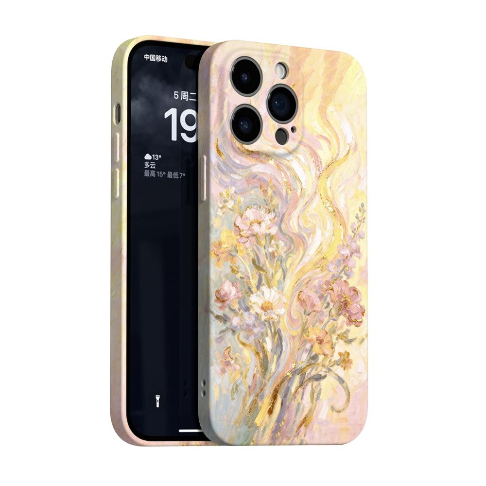 Pink gold abstract smudge oil painting mobile phone case iPhone12pm anti-drop film case Apple 17 artistic niche model