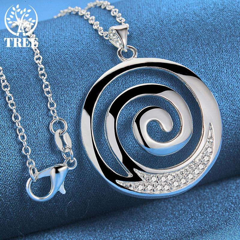 925 Sterling sølv AAA Zircon runde spiral anheng halskjede smykker