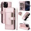 Shoulder Strap Zip Leather Wallet Card Solt Case for iPhone 16 Pro Max 16E 15 Plus 14 13 12 11 Lanyard Flip Purse Holder Cover