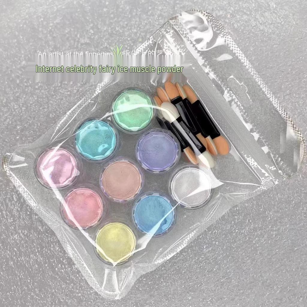 Aurora Nail Art Ice Skin Powder Highlighter Set – 9 Translucent Glitter Colors