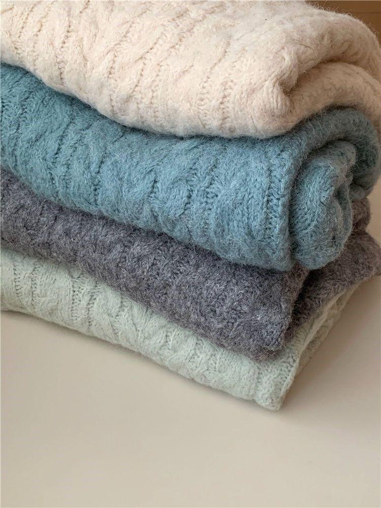 Damen V-Ausschnitt Zopfmusterpullover - Dick, locker und kuschelig für Herbst/Winter.