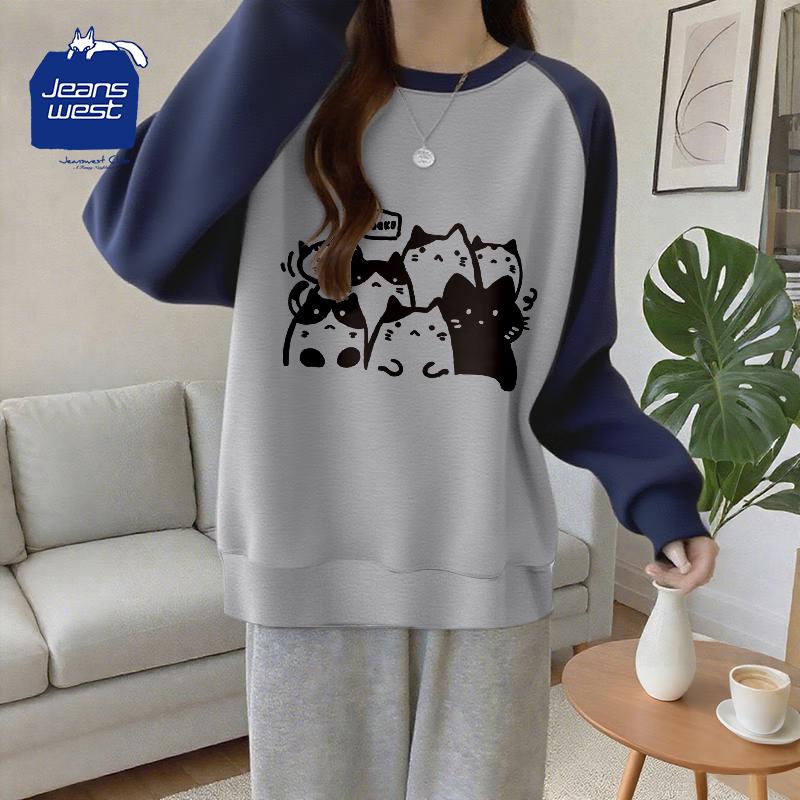 Jeanswest Club Women's Raglan Print Spliced Sweatshirt