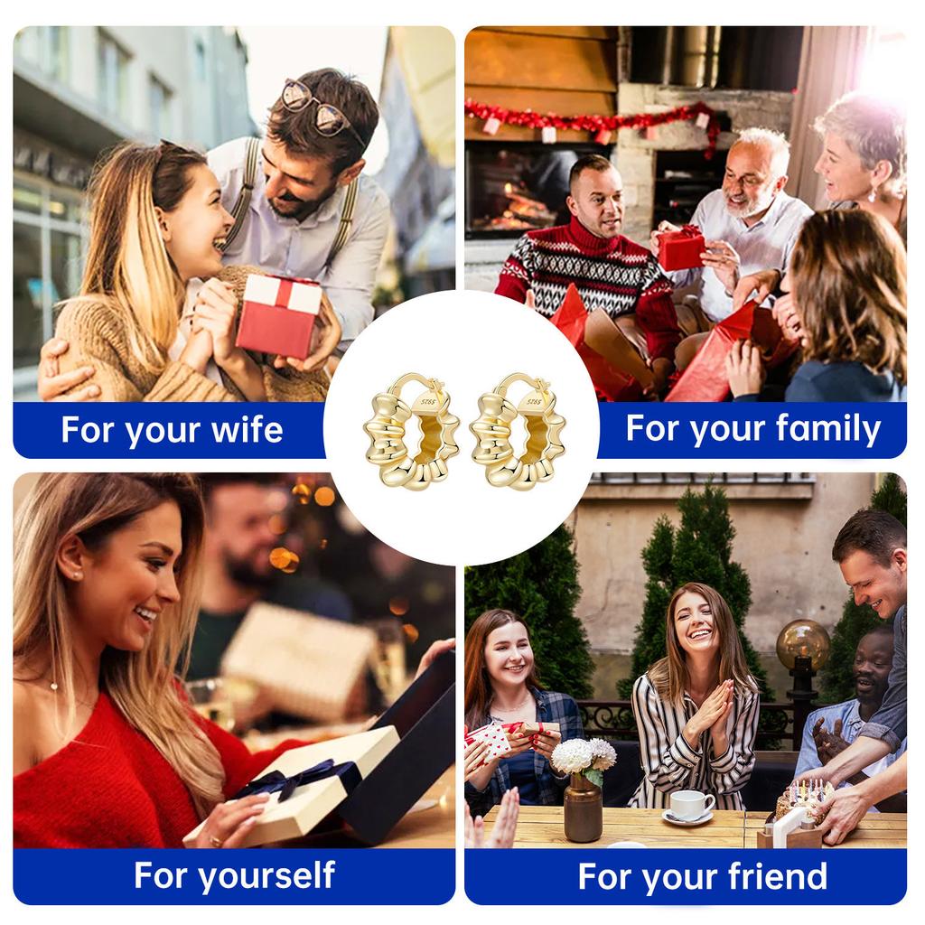 925 Golden French Style Organ Earrings Women Hoop Earring Anniversary Jewelry Trendy Gifts