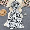 Light Luxury Retro Collar Printed Dress Women's Summer French Lace-up Waist Loose and Thin Medium and Long Shirt Skirt