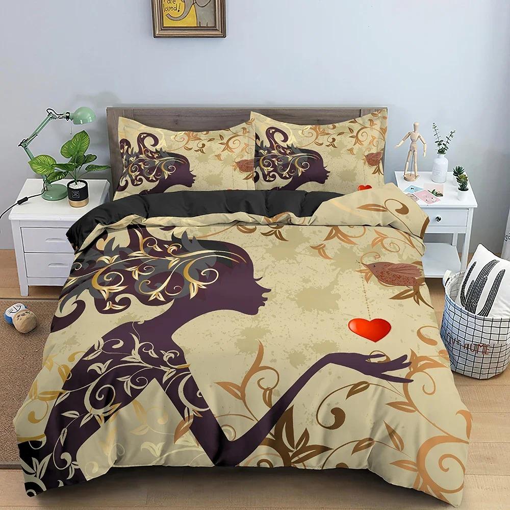 Beautiful Girl Bedding Set Cartoon Pattern Printed Duvet Cover Set Twin Double King Queen Comforter Cover for Teen Girls Bedroom