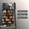 Retro Bookshelf Art Pattern Glass Material Phone Case For iPhone 17 16 15 14 Pro Max 13 12 11 17Air 16E 7 8 Plus XR XS X Cover
