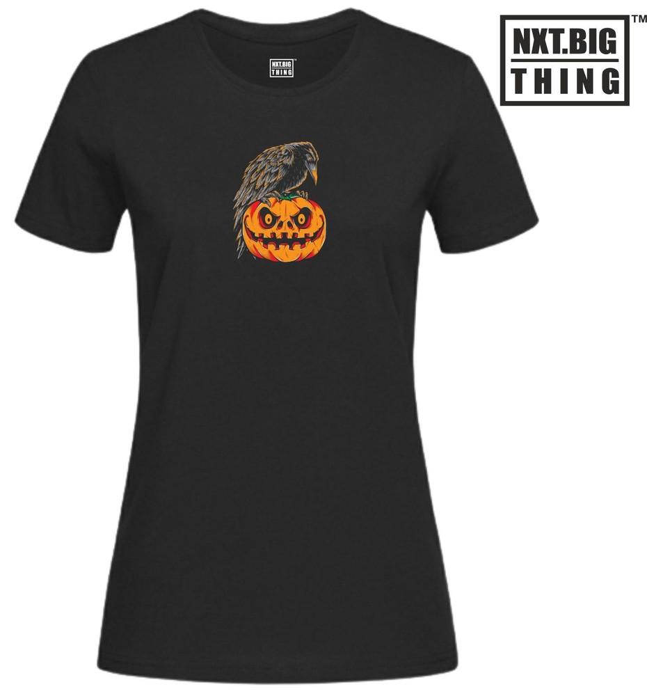 Crow Pumpkin T Shirt Halloween Witch Trick Or Treat Scary Horror Gift Women Top