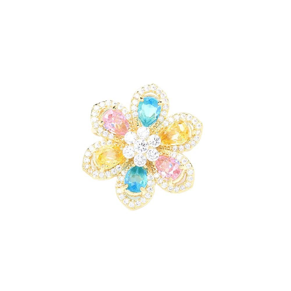 New product exquisite and versatile color zircon inlaid stone flower brooch temperament fashionable and small flower pin collar pin women's model