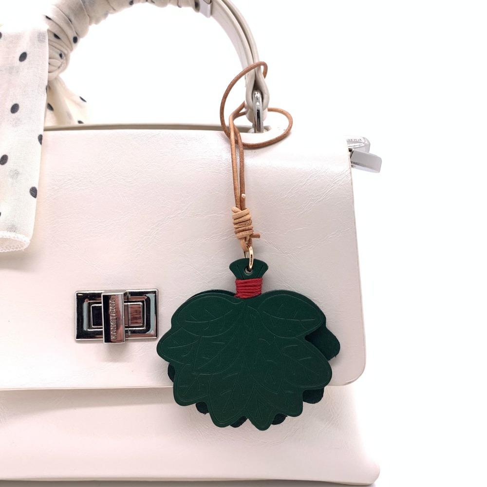 Pearl Chain Leaves Leather Key Chain Exquisite Bag Pendant Portable Pomelo Leaves Keyring  Backpack Style2