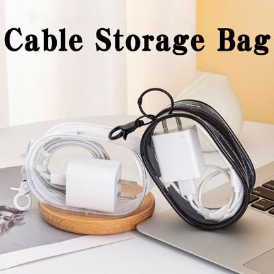 Portable Mini Clear Zipper Storage Bag, Compact Multifunctional Storage Bag, Headphone And Charger Case With Keychain Loop