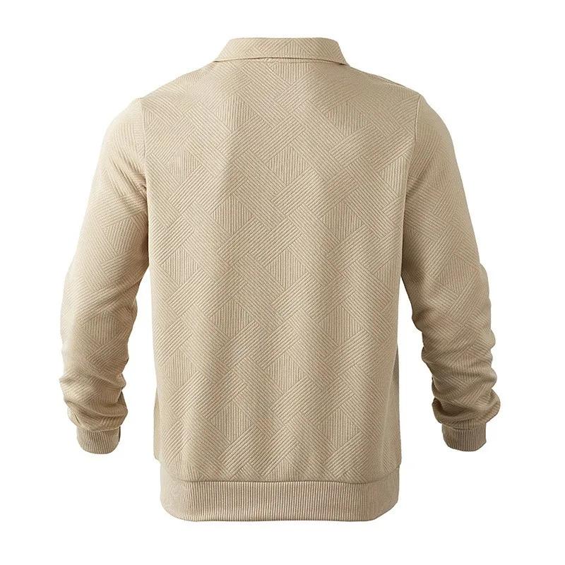 Man Hoodie Half Zip Sweater Pullover Long Sleeve Knit Top Loose Fit Geometric Pattern Casual Shirt Ribbed Cuff Hoodies
