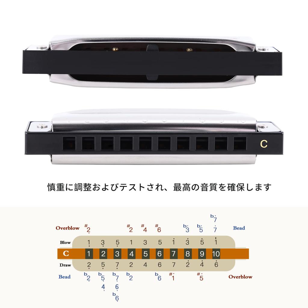East Top Harmonica Blues Harmonica 10 Delikli Harmonica C Tonu 10 Delik 20 Ton Paslanmaz Çelik Kapak ABS Kasa Temiz Bez Son Derece Hava Geçirmez Uygun