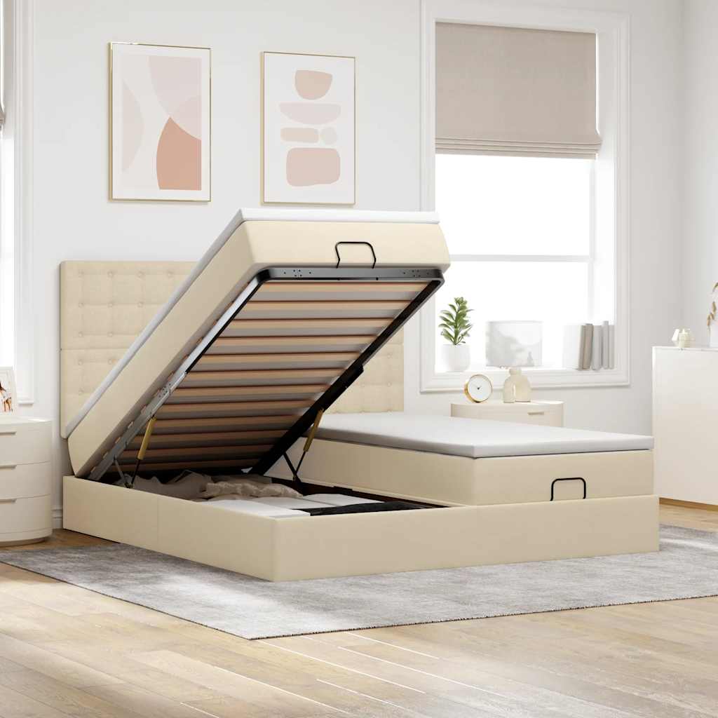 Ottoman Bed with Mattresses & LEDs Cream 180x200 Cm Fabric
