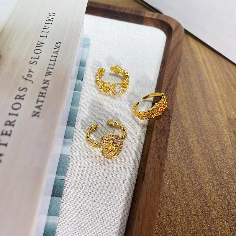 [Gilt Qi Jewelry] Medieval Vintage Full Of Diamonds Zircon Iris Retro Open Ring Personalized Ring Woman