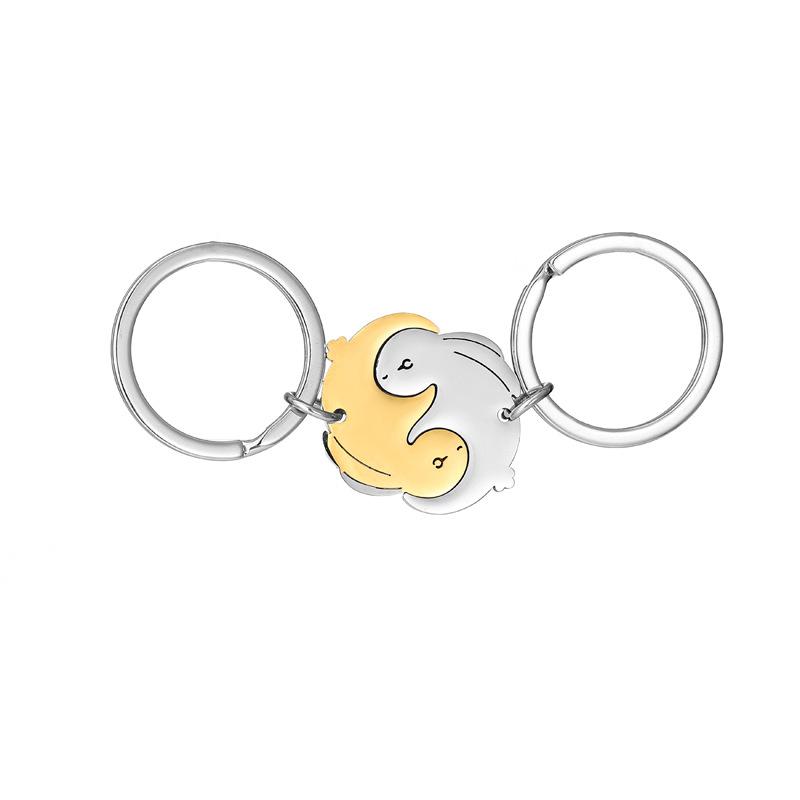 Splicing Rabbit Stainless Steel Keychain Cute Cartoon Style Fashion Couple Keyring Practical Lightweight Bag Pendant for Daily Use