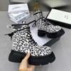 Stiefel Frau Trend Motorrad Leopardenmuster Damenstiefel Neu High-End Beliebt Knöchelstiefel Dickbesohlt Komfort Damenschuhe