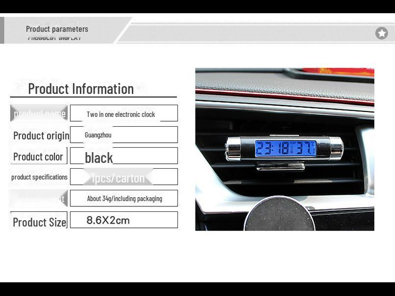 LED Backlit Car Air Vent Clip Thermometer and Clock Display