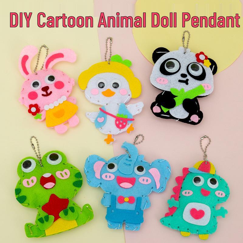 Kit de manualidades para llaveros de animales DIY para niños: Adornos Creativos de Costura No Tejidos
