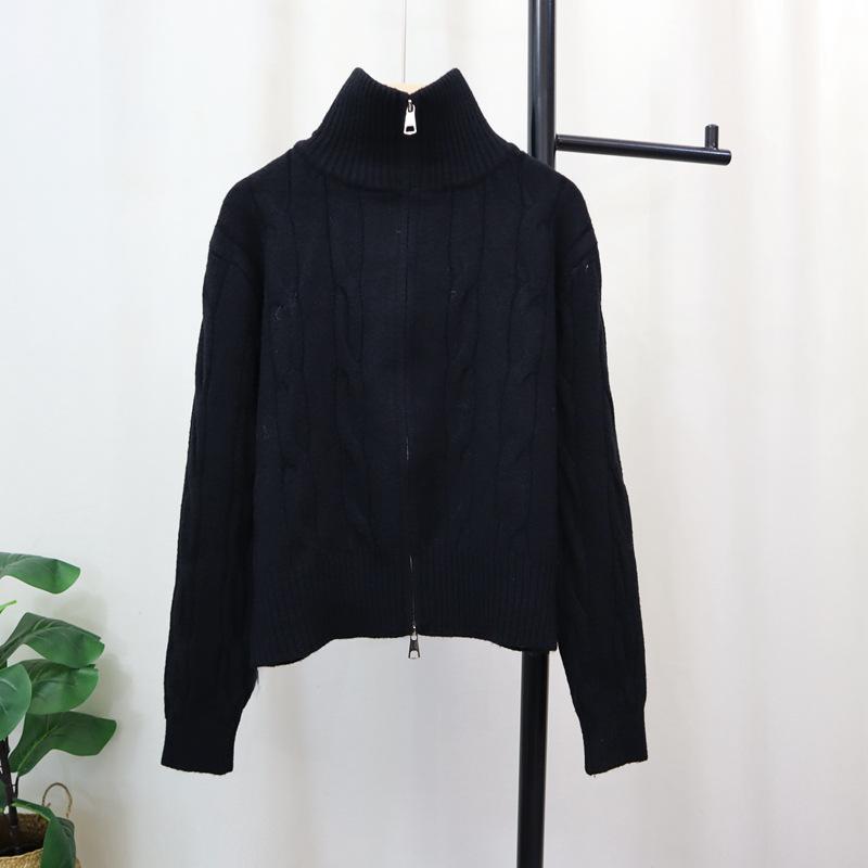 Thickened double zipper twist knitted cardigan autumn and winter new design soft waxy gentle wind sweater jacket women