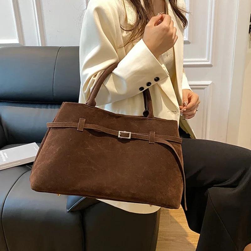 Buckle Decorative Design Solid Faux Suede Handbag Large Capacity Hasp Casual Tote 2026 Hot Sale Bags for Women Bolsas Femininas