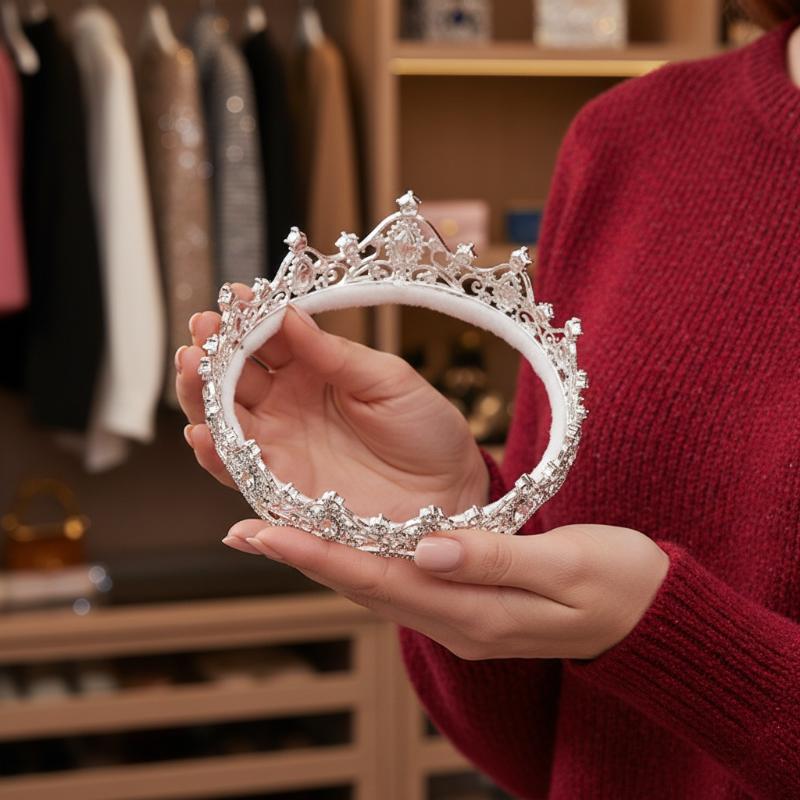 Bryllupshårdiadem Krystal Brudediadem Krone Sølvfarve Diadem Slør Diademer Bryllupshårtilbehør Hovedstykker Hovedsmykker