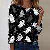 Women's Casual Long Sleeve Crewneck Top with Halloween Print for Fall Festive Wear