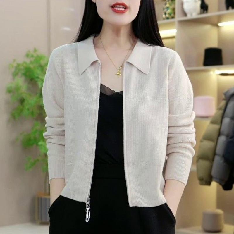 Women Spring and Autumn Knitted Casual Short Tops Simple Elegant Commuter Jacket