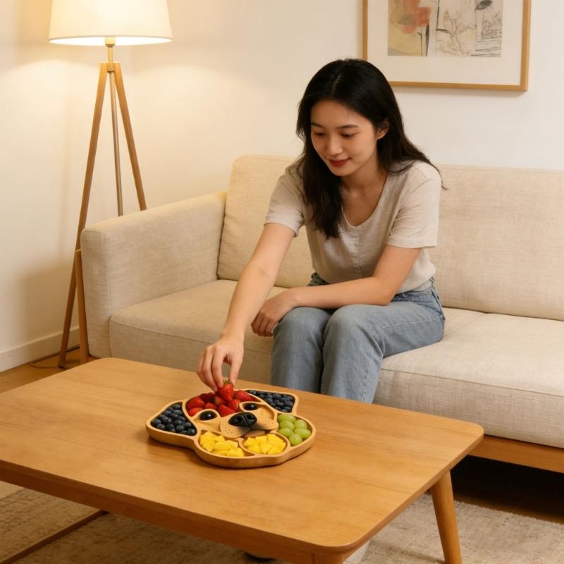Elegant Wooden Dog Head Shaped Serving Plate With Multiple Compartments Serving Tray For Organized Food Presentation