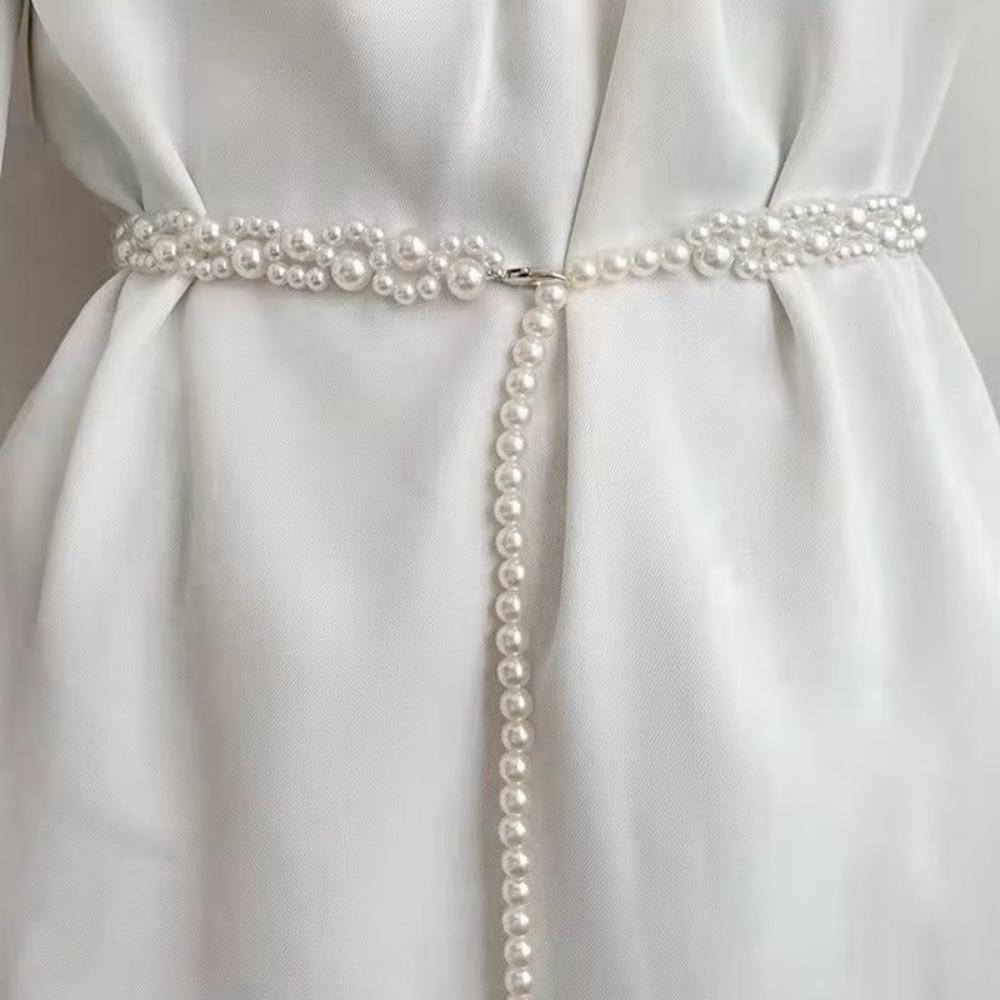 Temperament Elegant Waist Belt 100cm Pearl Belt Fashion Pearl Waist Chains  Girls Dress Strap