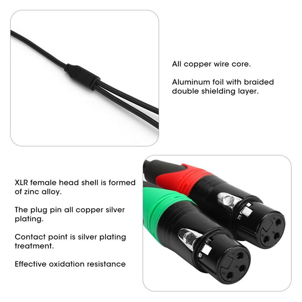 0.3M 24AWG Pure Copper Double Shield 6.35 Female To Dual XLR Female Audio Connecting Cable