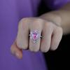 2022 Iced Out Bling pink Girl Micro Pave Cz Double Layer White pink Drop Water Shape Diamond Women Ring