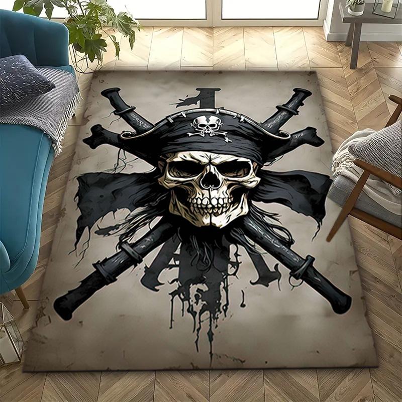 1PC Skull Dark Gothic Pattern Printed Carpet Rug for Living Room Bedroom Home Sofa Decoration,Non-slip Floor Mat Floor Mat