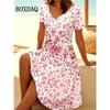 2026 Short Sleeve Women's New Dress Summer Pullover Fashion Plus-Size Dress Casual Loose V-Neck Ladies Summer Print Party Dress