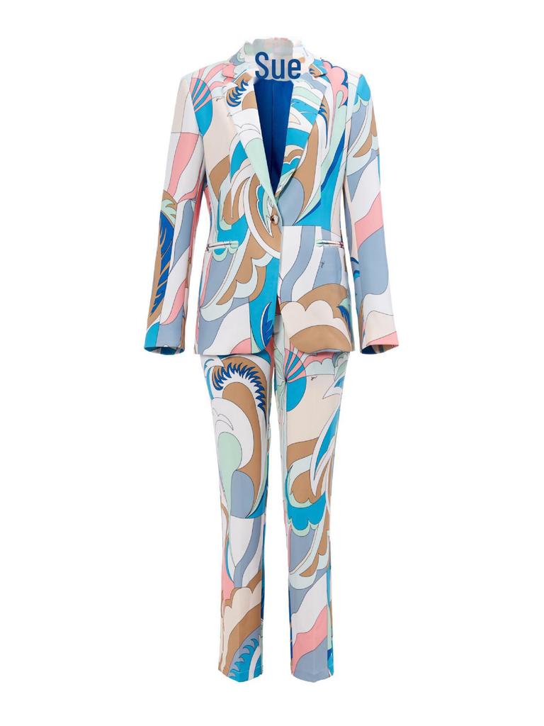 Conjunto de Traje Rosa para Mujer Guoer con Cuello en V, Estampado de Algodón y Botón Único