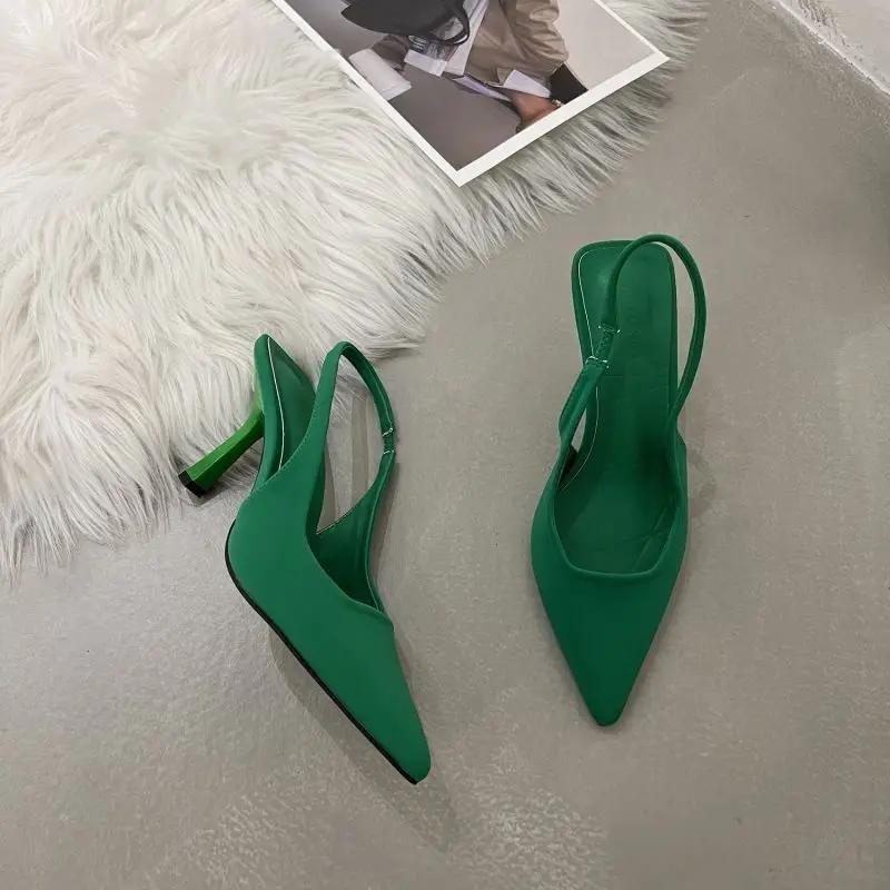 Sandals for Woman Pointed Toe Women's Shoes Green Footwear Office Work High Heels Stiletto Summer 2025 H The Best Shoe Vintage F