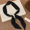 Women Scarf Imitation Pearl Buckle One-Piece Design Scarf Lightweight Chiffon Satin French Retro Black White Dot Neck Collar