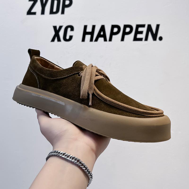

Мужская обувь 2024 года, повседневная обувь на шнуровке, ретро-трендовые туфли для доски, замшевые матовые низкие туфли-одиночки 8007-A 38 хаки