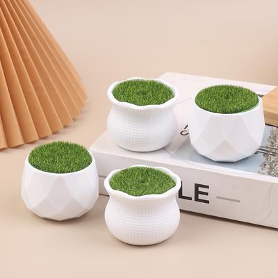 5 Stück Blumentopf Runde Pflanzgefäße Mit Kunstrasen Vase Weißer Kunststoff Dicke Pflanzen Blumentopf Haus Garten Dekorationen