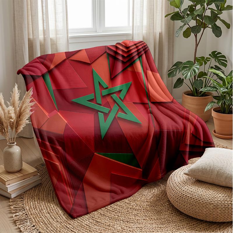 Morocco Football Printed Flannel Blanket Skin Friendly Warm Decorative Throw for Indoor Couch Bed Daily Use