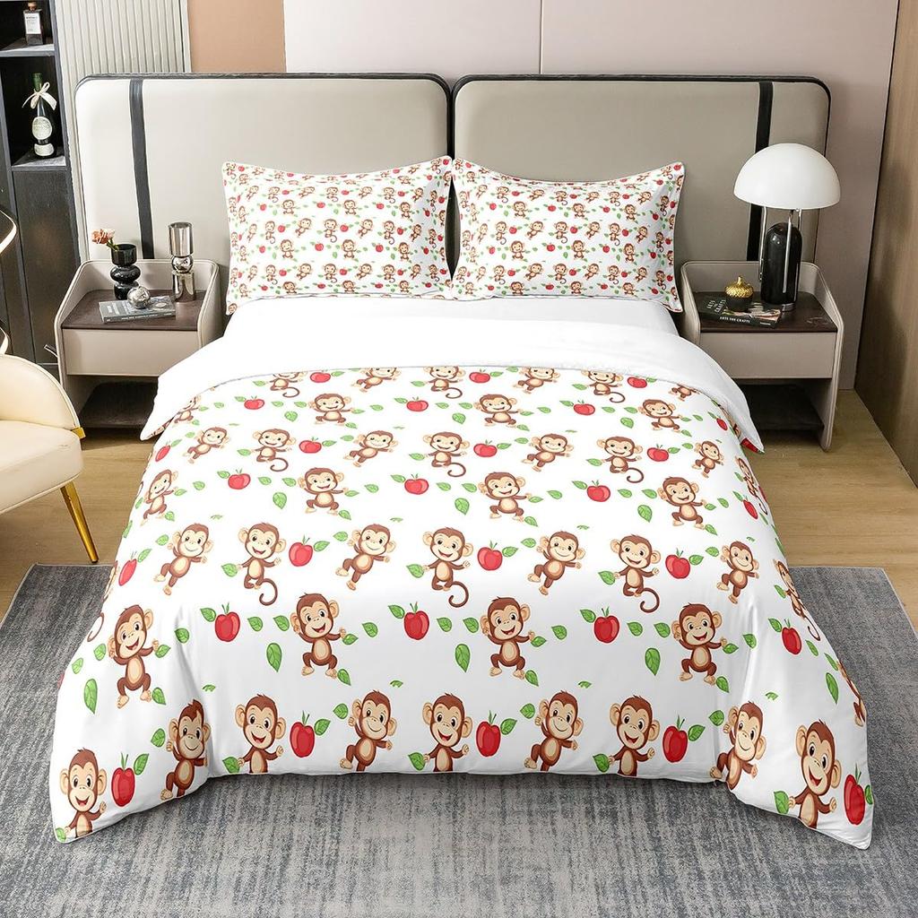 Monkey Duvet Cover Sets for Children Comforter Covers Lightweight Down Room Decor Queen Size 2 Pillowcase 1 Duvet Cover No Quilt