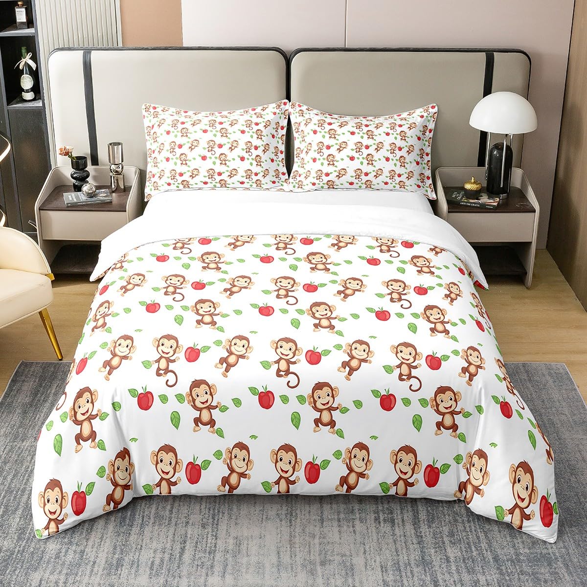 

Monkey Duvet Cover Sets For Children Comforter Covers Lightweight Down Room Decor Queen Size 2 Pillowcase 1 Duvet Cover No Quilt EU Single(135x200cm)