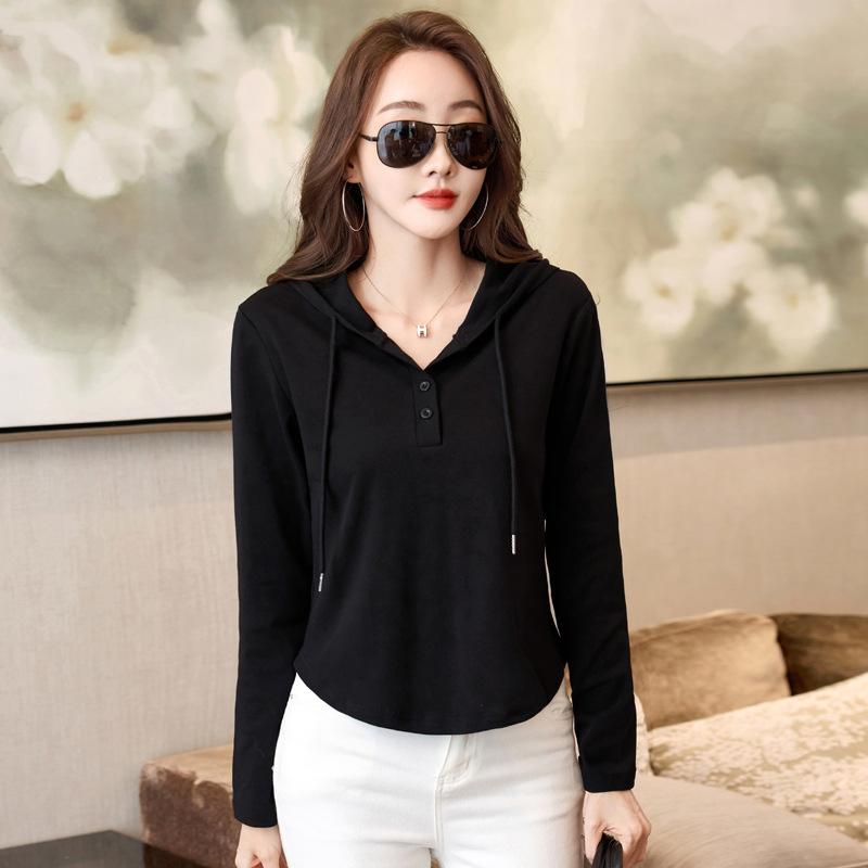 Spring Fashion Sweatshirt Simple Elegant Solid Color Comfortable Women s Base Shirt with Curved Hem 3XL чёрный 1790₽