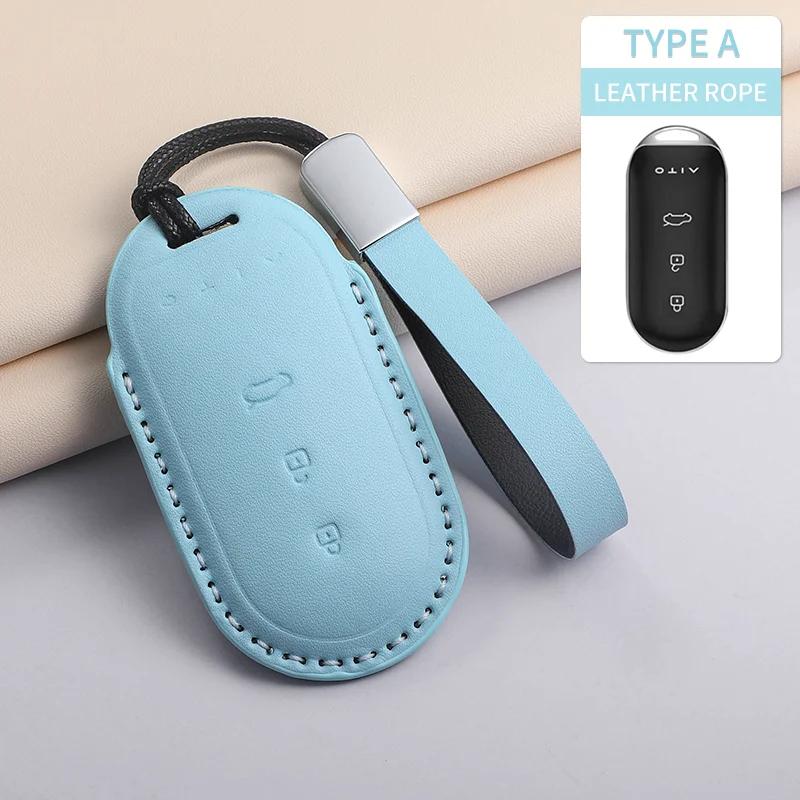 Pu Leather Car Key Case Cover Fob For Aito M9 M5 M7 Car Key Smart Remote Shell Scratch Resistant Protection Accessorie