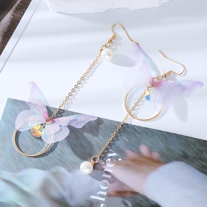 Purple Tassel Butterfly Pearl Earrings: Bold and Elegant Design